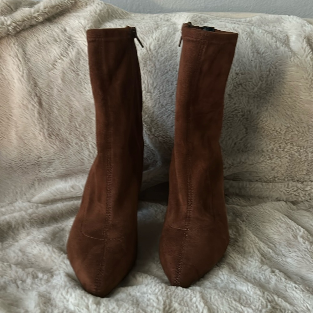 Rust color suede ankle boots